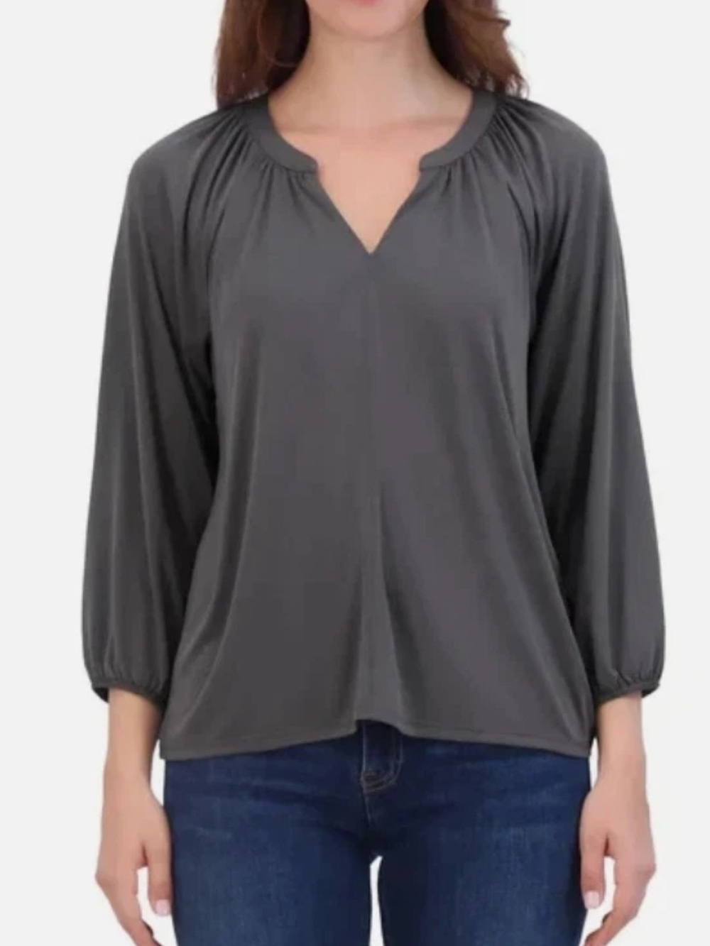 Lucky Brand Women's Notch V-Neck Top BLACKEND PEARL, Sz M (223)